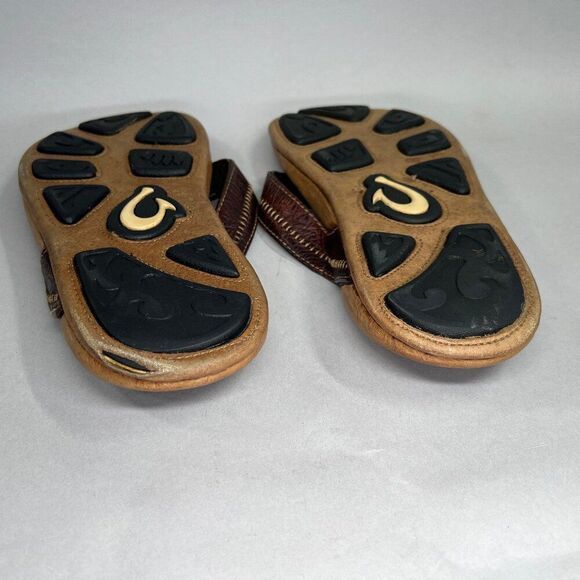 OluKia Men's Size 9 Hiapo Brown Leather Flip Flop Sandals - Picture 11 of 13